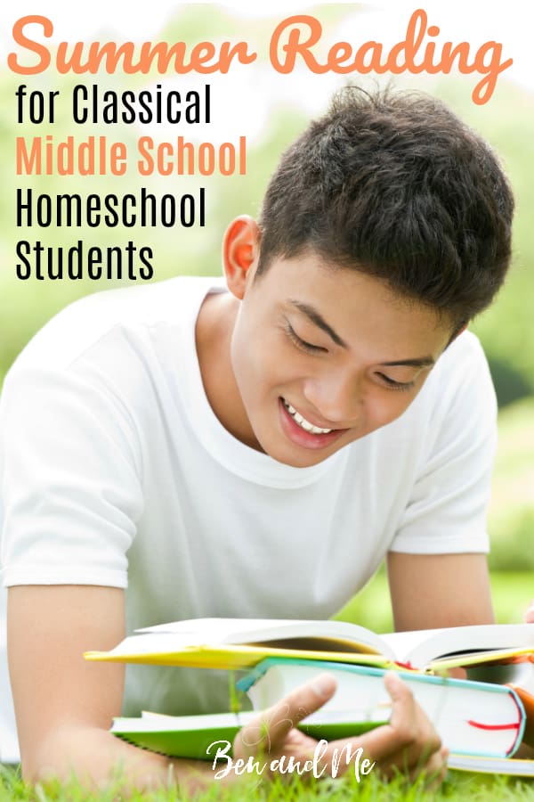 If you're looking for some good quality selections for summer reading for middle school homeschool students, I think you'll enjoy this one. It was heavily influenced by our local classical Christian school. #homeschool #classicalreading #classicalhomeschool #classicalconversations #booksforkids #booksforteens #homeschoolmiddleschool