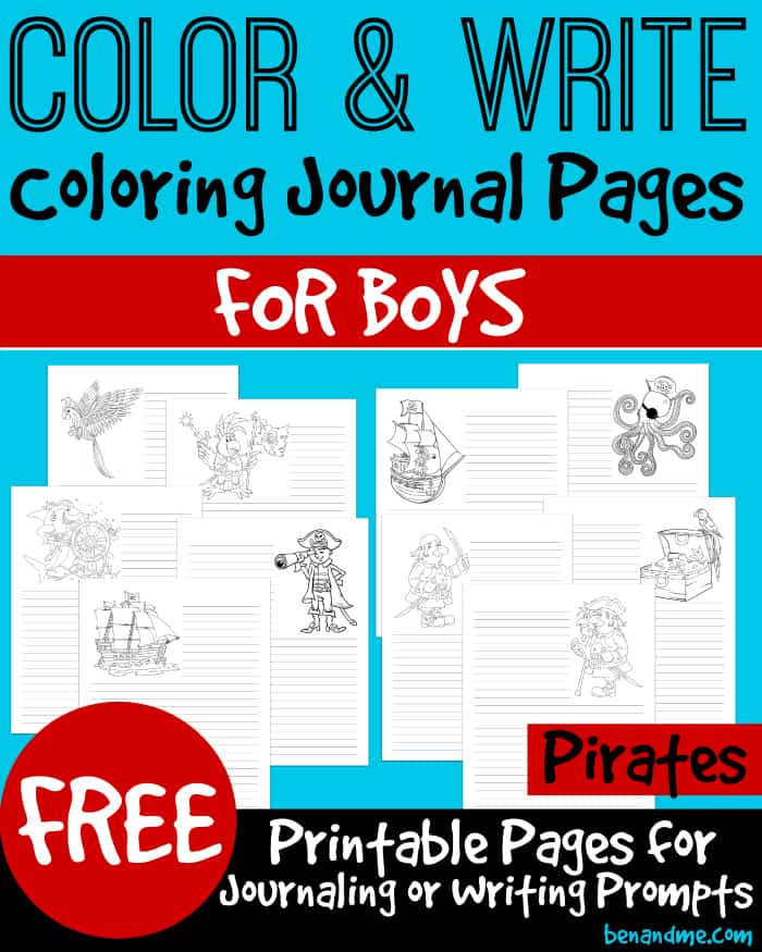 Color and Write Pirate Themed Coloring Journal Pages for Boys