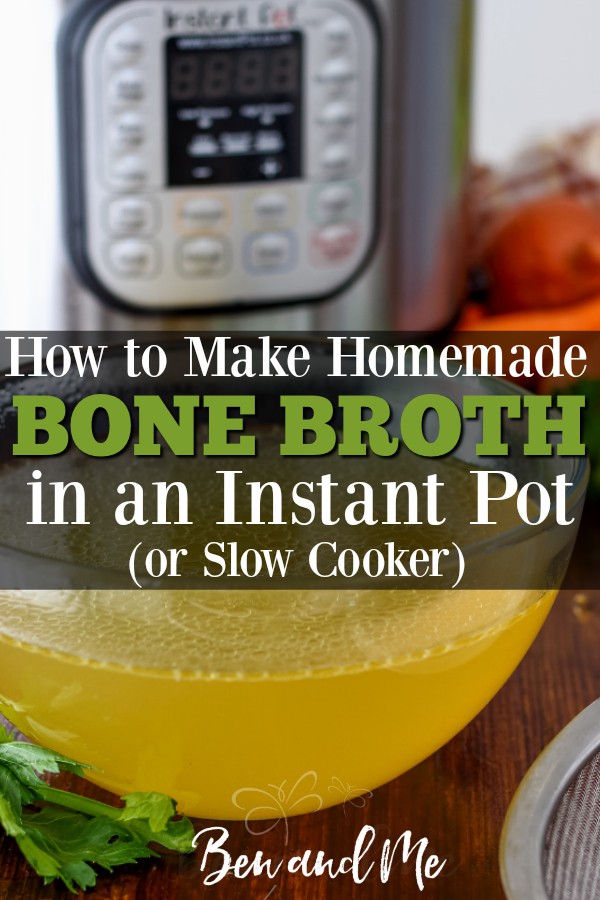  Learn the health benefits of eating homemade bone broth and how to make it in your slow cooker or Instant Pot. Includes recipe variations & instructions for storage. #bonebroth #instantpot #slowcooker #instantpotrecipe #slowcookerrecipe #beefbonebroth #chickenbonebroth