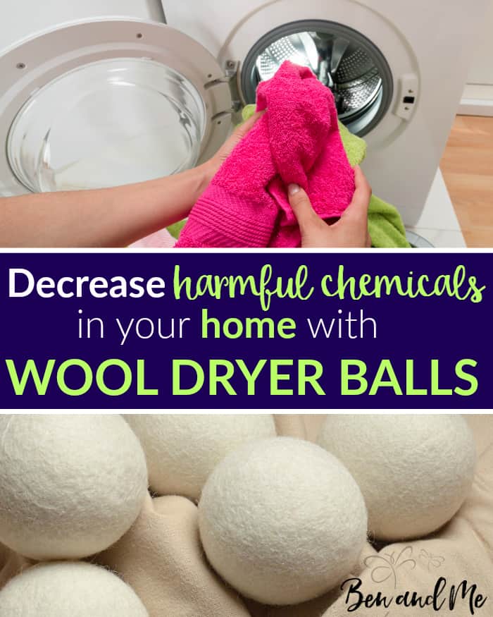 Remove harmful chemicals from your laundry by replacing dryer sheets and fabric softener with wool dryer balls scented with your favorite essential oils. 