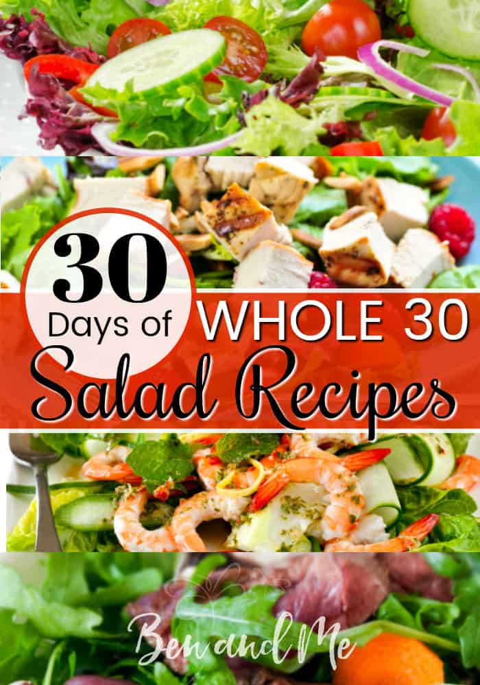 Whether or not you are following the Whole 30 eating plan, enjoy 30 Days of Whole 30 Salad Recipes. Eating well has never tasted so good! 
