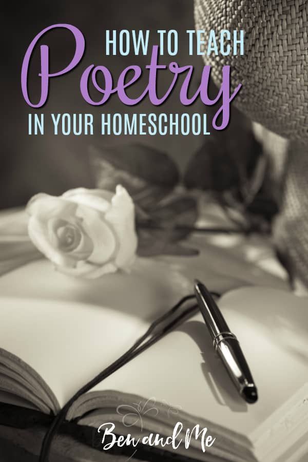 Here are some ideas and my recommended resources for how to teach poetry in your homeschool. Includes a free poetry writing prompts printable. #homeschool #homeschooling #poetry #poems #writing #middleschool 